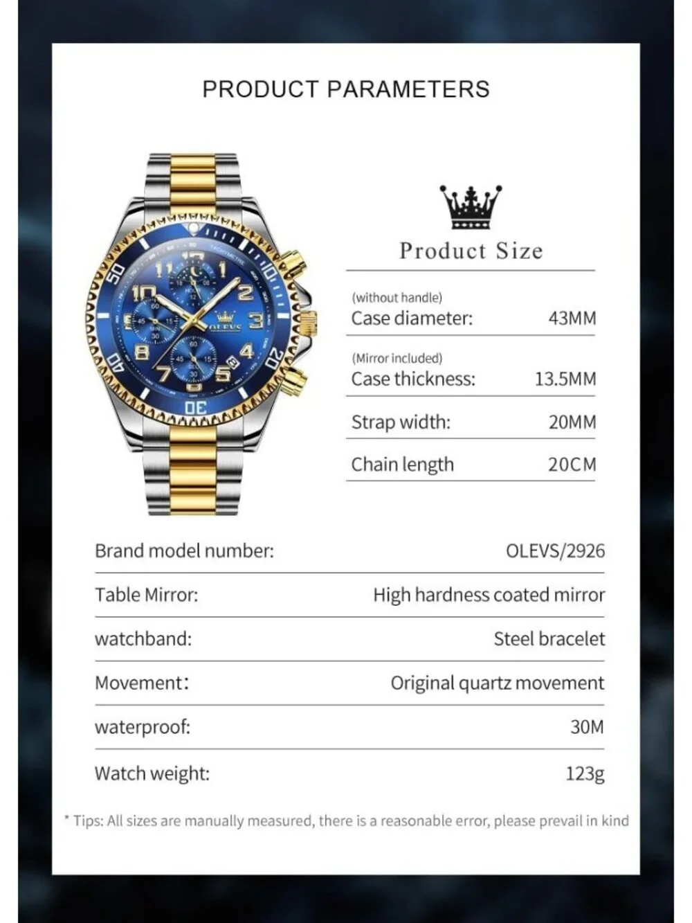 Mens Silver And Blue Stainless Chronograph Analog Quartz Waterproof Luxury Watch